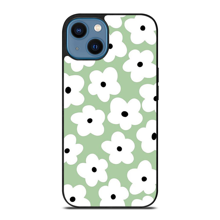 GREEN RETRO FLORAL PATTERN iPhone 14 Case Cover