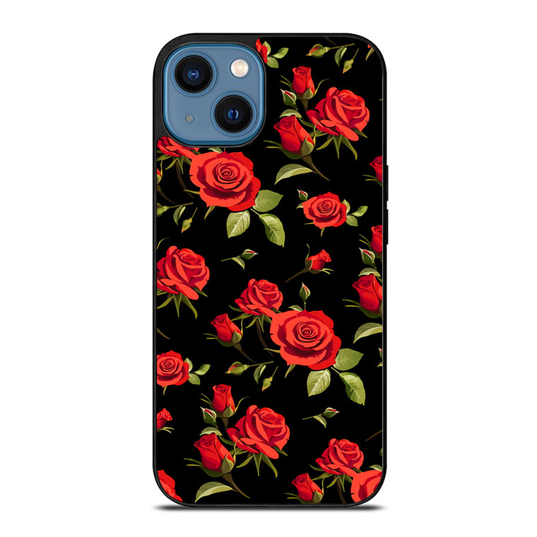 SEAMLESS RED ROSE PATTERN iPhone 14 Case Cover