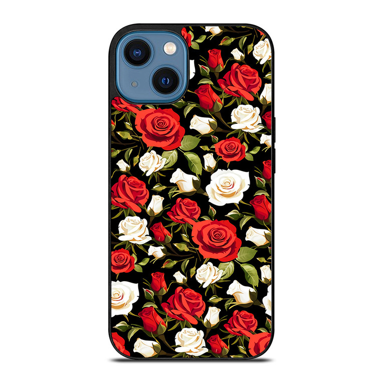 SEAMLESS RED WHITE ROSE PATTERN iPhone 14 Case Cover