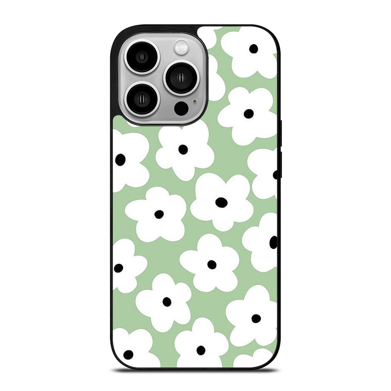 GREEN RETRO FLORAL PATTERN iPhone 14 Pro Case Cover