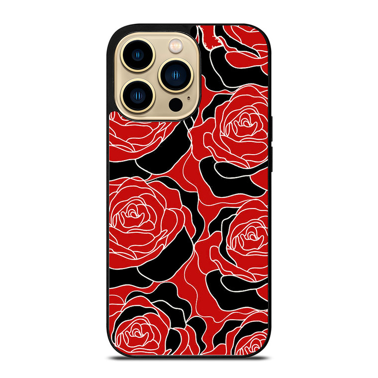 ROSE RED AND BLACK PATTERN iPhone 14 Pro Case Cover