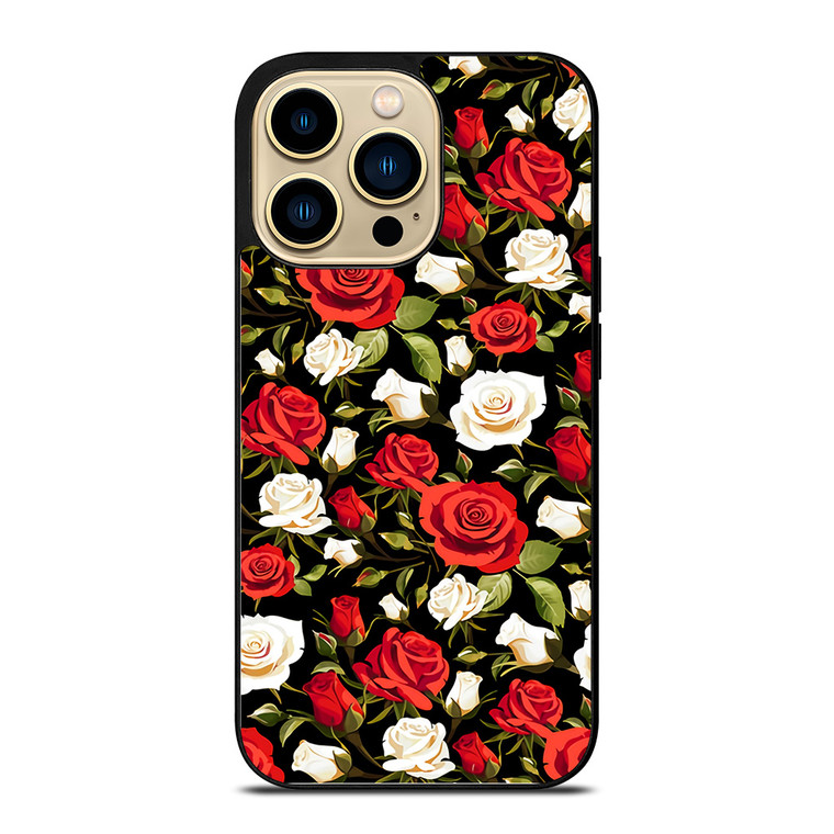 SEAMLESS RED WHITE ROSE PATTERN iPhone 14 Pro Case Cover