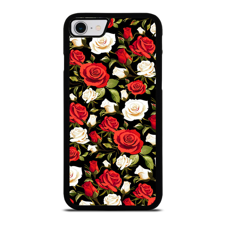 SEAMLESS RED WHITE ROSE PATTERN iPhone SE 2022 Case Cover