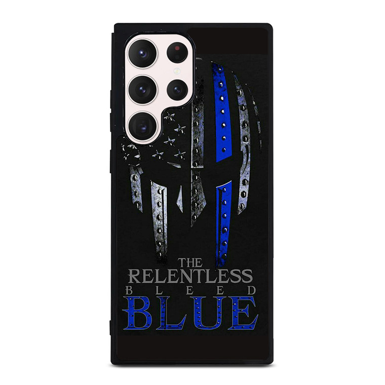 BLUE LINE POLICE WARRIOR SKULL Samsung Galaxy S23 Ultra Case Cover