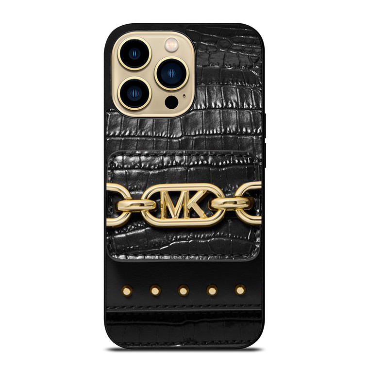 MICHAEL KORS MK LOGO BLACK LEATHER HAND BAG iPhone 14 Pro Max Case Cover