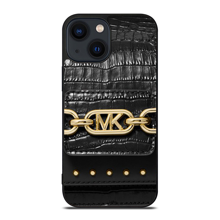 MICHAEL KORS MK LOGO BLACK LEATHER HAND BAG iPhone 14 Plus Case Cover
