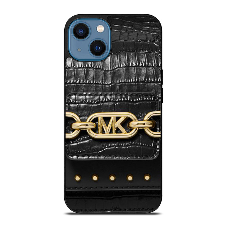 MICHAEL KORS MK LOGO BLACK LEATHER HAND BAG iPhone 14 Case Cover