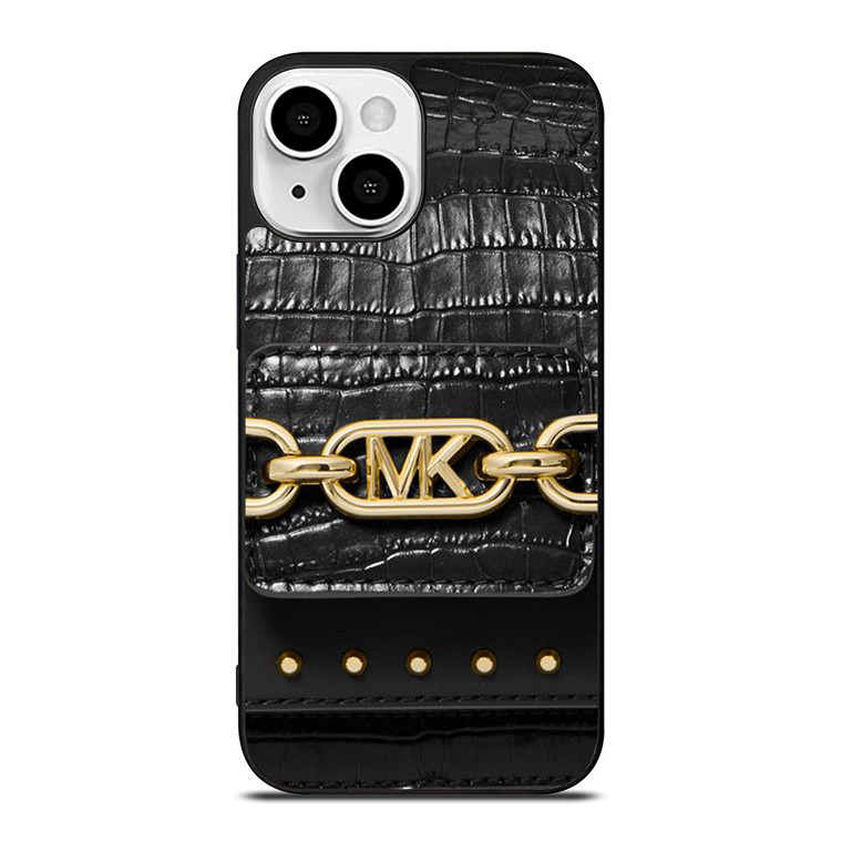MICHAEL KORS MK LOGO BLACK LEATHER HAND BAG iPhone 13 Mini Case Cover