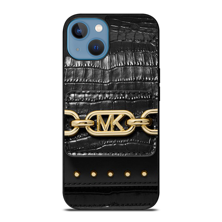MICHAEL KORS MK LOGO BLACK LEATHER HAND BAG iPhone 13 Case Cover