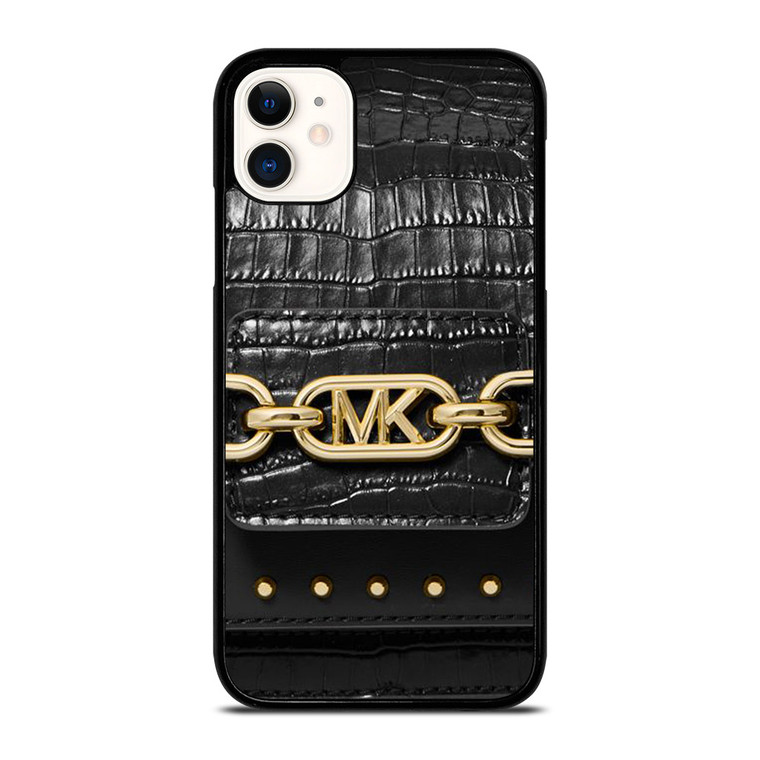MICHAEL KORS MK LOGO BLACK LEATHER HAND BAG iPhone 11 Case Cover
