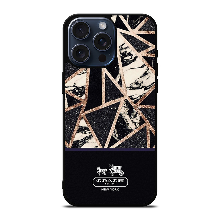 COACH NEW YORK GOLD BLACK TEXTURE iPhone 15 Pro Max Case Cover
