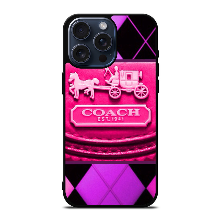 COACH NEW YORK PURPLE PINK LOGO iPhone 15 Pro Max Case Cover