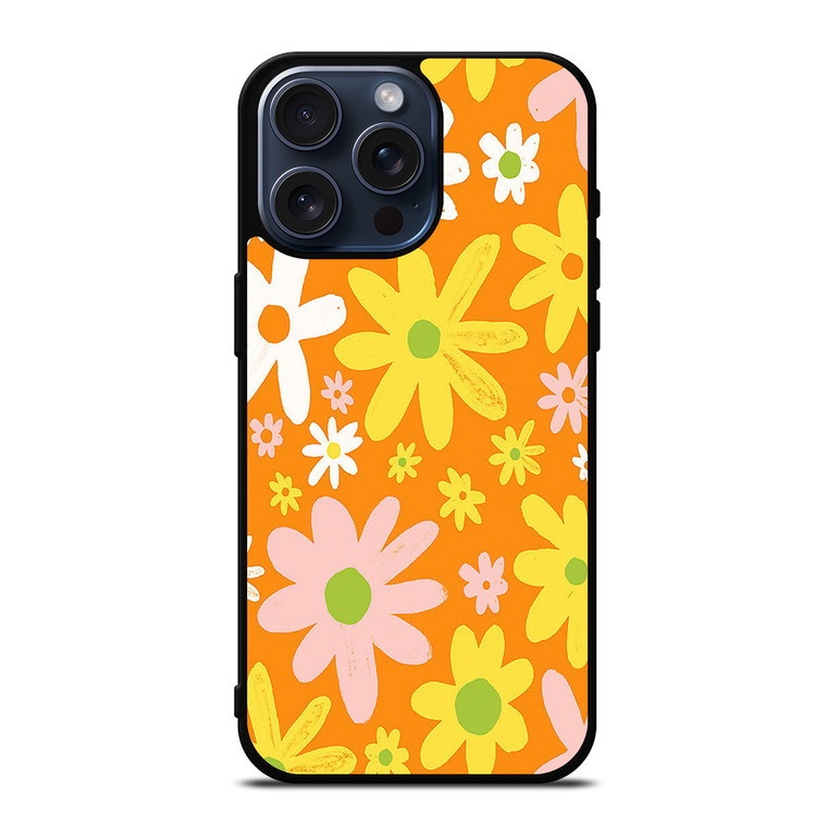 FLOWER POWER ORANGE PATTERN iPhone 15 Pro Max Case Cover