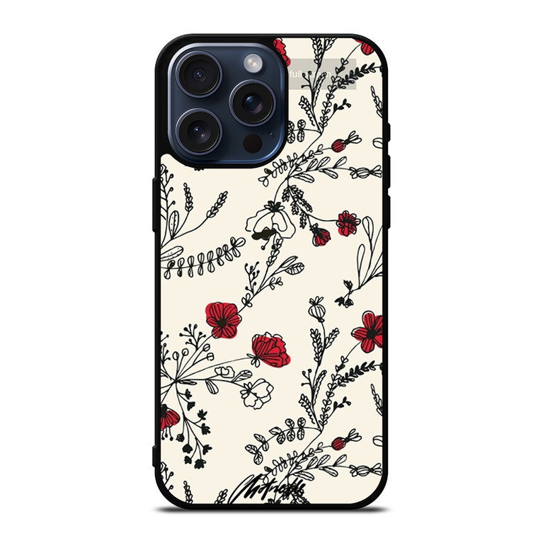 HAND DRAWING RED FLOWER PATTERN iPhone 15 Pro Max Case Cover