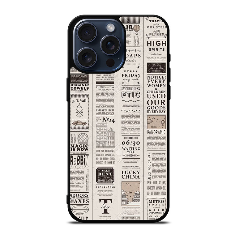 OLD NEWSPAPER PATTERN iPhone 15 Pro Max Case Cover