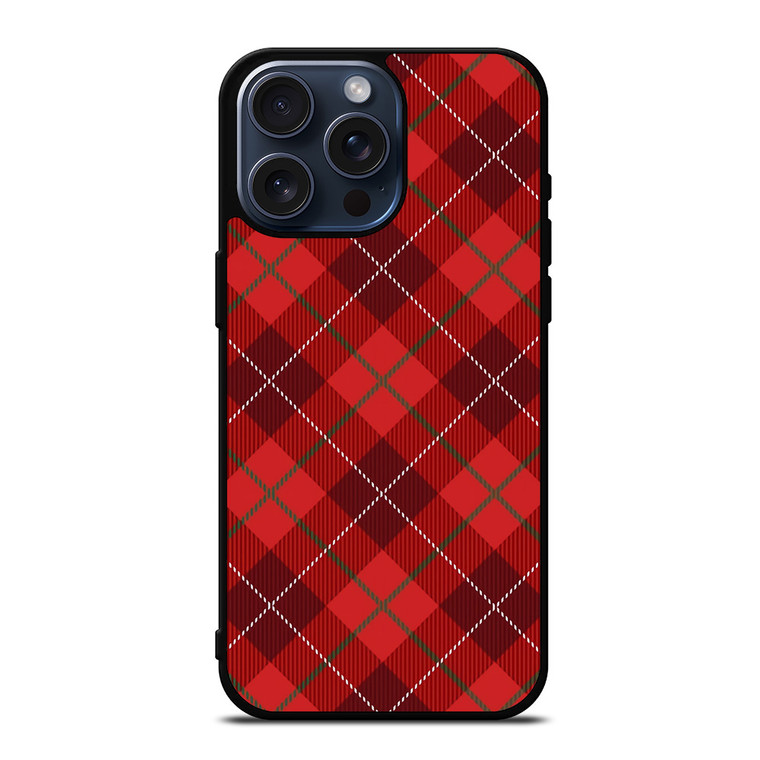 RED TARTAN CROSS PATTERN iPhone 15 Pro Max Case Cover