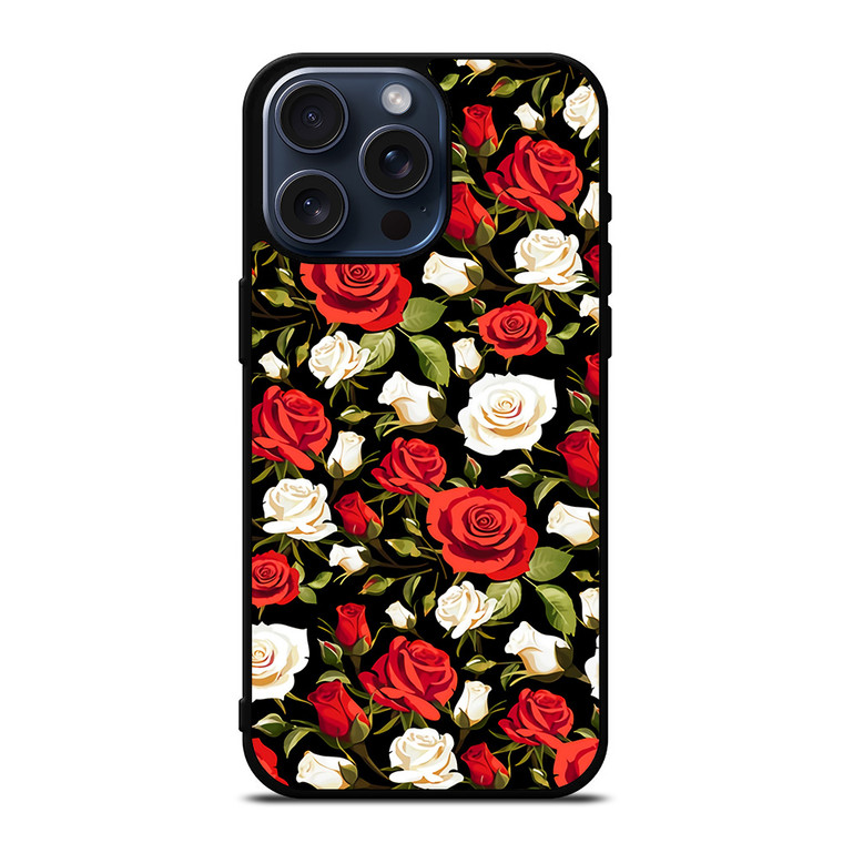 SEAMLESS RED WHITE ROSE PATTERN iPhone 15 Pro Max Case Cover