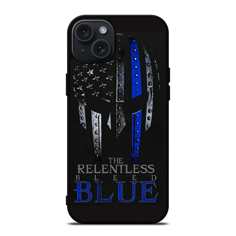 BLUE LINE POLICE WARRIOR SKULL iPhone 15 Plus Case Cover