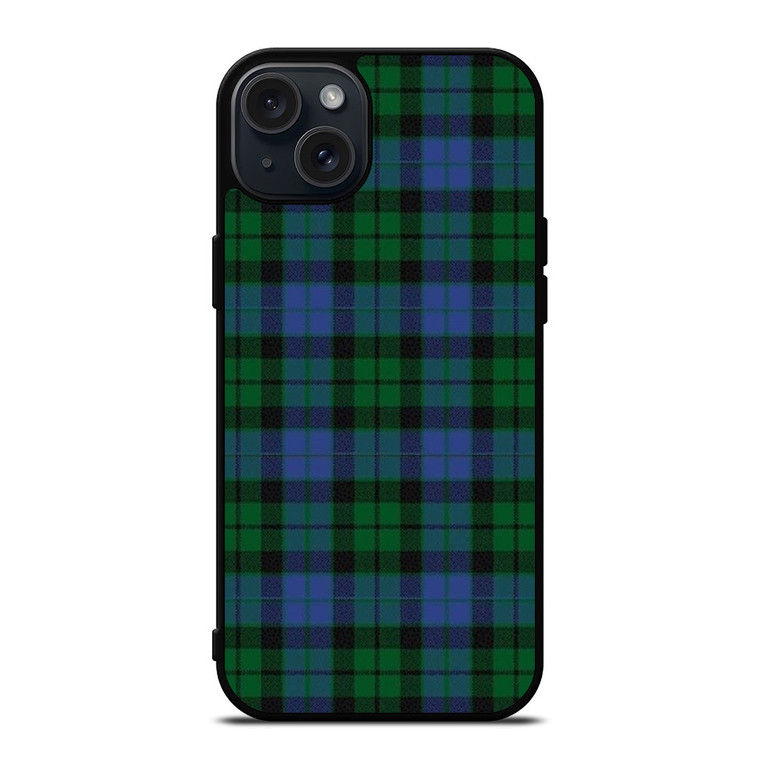 GREEN BLUE TARTAN PLAID PATTERN iPhone 15 Plus Case Cover