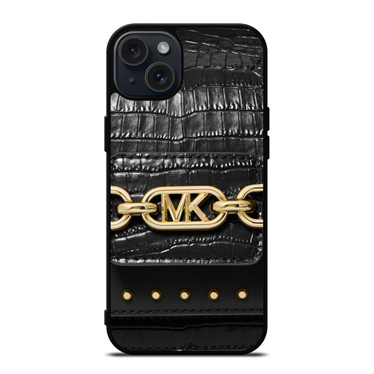 MICHAEL KORS MK LOGO BLACK LEATHER HAND BAG iPhone 15 Plus Case Cover