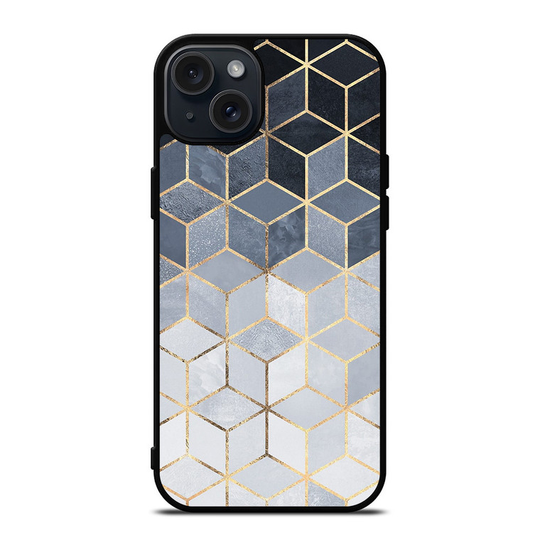 SOFT BLUE GRADIENT CUBES iPhone 15 Plus Case Cover SOFT BLUE GRADIENT CUBES iPhone 15 Plus Case Cover
