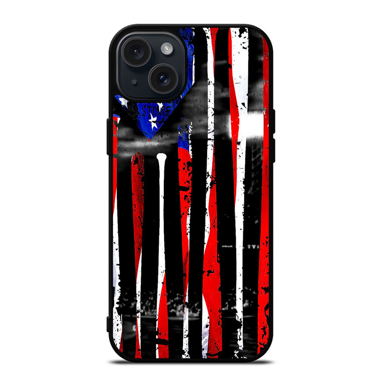 USA FLAG AMERICAN BASEBALL BLACK WHITE iPhone 15 Plus Case Cover