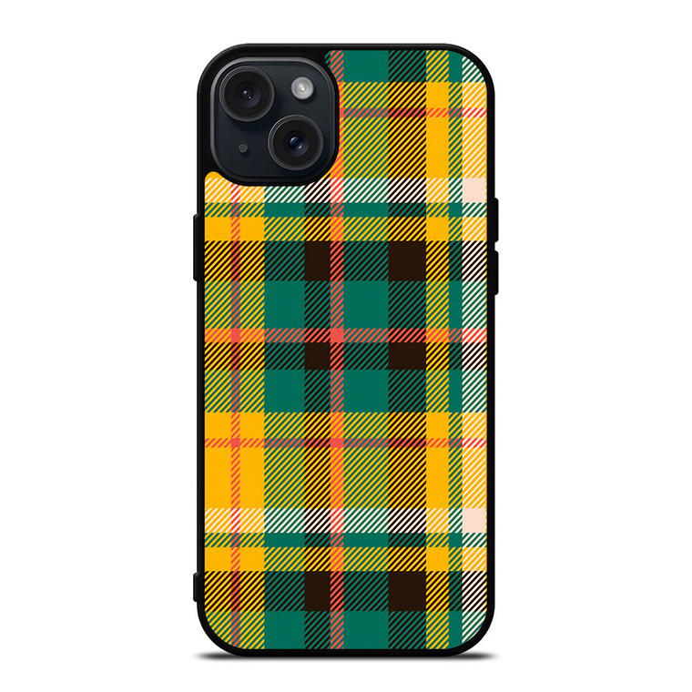 YELLOW GREEN TARTAN PATTERN iPhone 15 Plus Case Cover