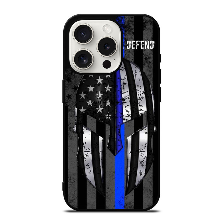BLUE LINE POLICE WARRIOR iPhone 15 Pro Case Cover
