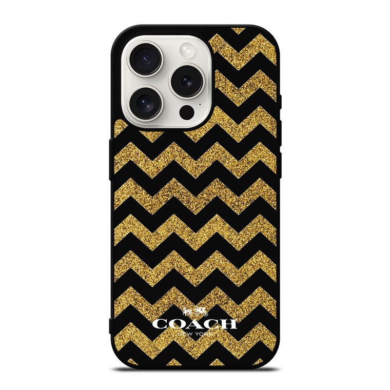 COACH NEW YORK GOLD ZIG ZAG iPhone 15 Pro Case Cover