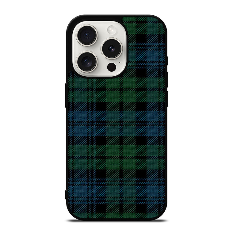 GREEN BLUE TARTAN PATTERN iPhone 15 Pro Case Cover