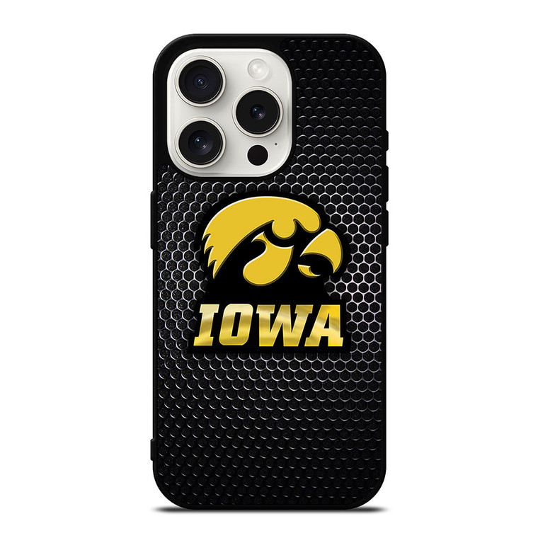 IOWA HAWKEYES METAL LOGO iPhone 15 Pro Case Cover