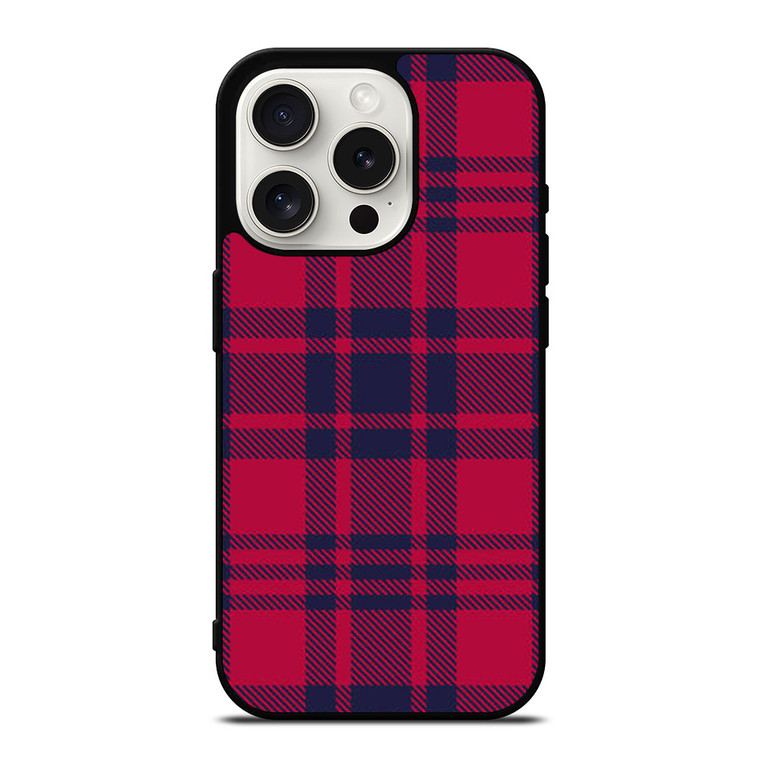 RED BLUE TARTAN PLAID PATTERN iPhone 15 Pro Case Cover