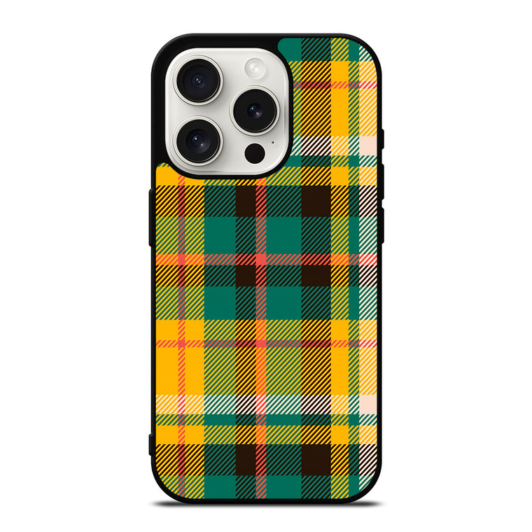 YELLOW GREEN TARTAN PATTERN iPhone 15 Pro Case Cover