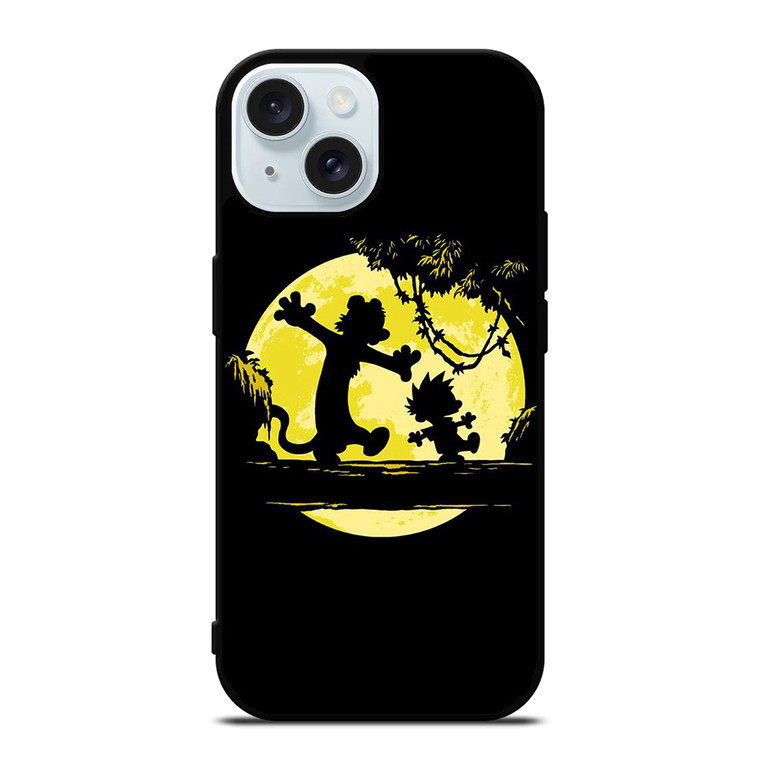 CALVIN AND HOBBES BLACK CARTOON iPhone 15 Case Cover