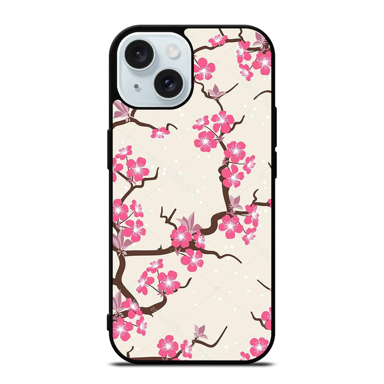 CHERRY BLOSSOM FLOWERS PATTERN iPhone 15 Case Cover