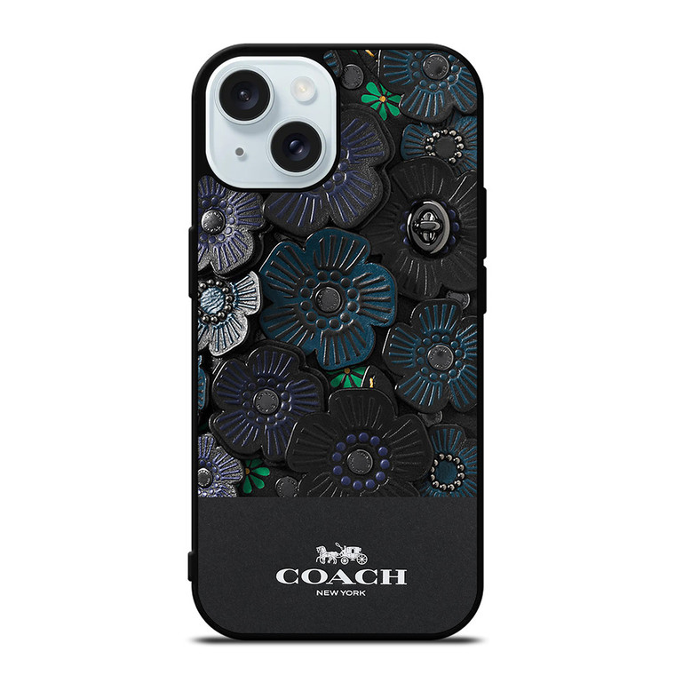 COACH NEW YORK BLACK TEA ROSE iPhone 15 Case Cover