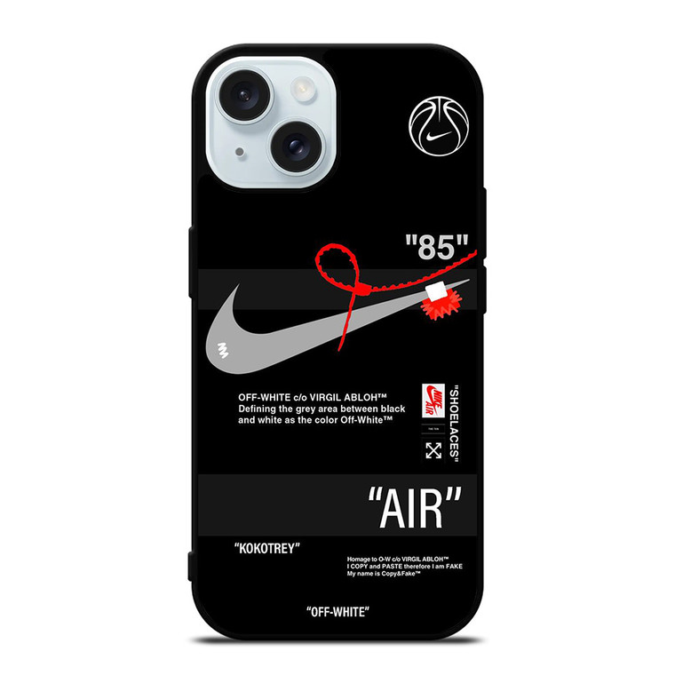 NIKE SHOES X OFF WHITE BLACK 85 iPhone 15 Case Cover