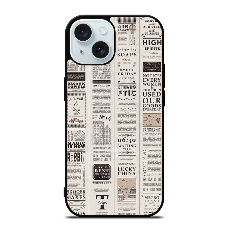 OLD NEWSPAPER PATTERN iPhone 15 Case Cover