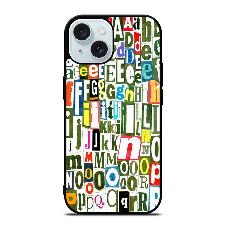 RETRO ALPHABET GREEN COLLAGE iPhone 15 Case Cover