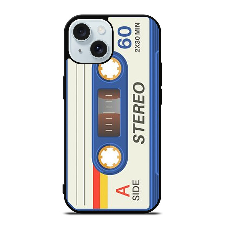 RETRO BLUE STEREO CASETTE TAPE iPhone 15 Case Cover