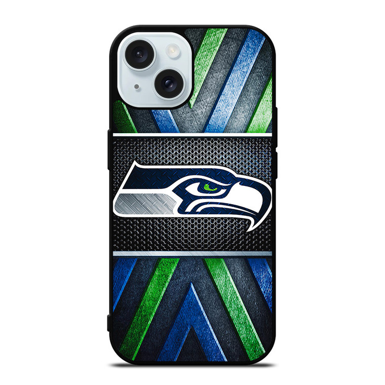 SEATTLE SEAHAWKS METAL LOGO iPhone 15 Case Cover