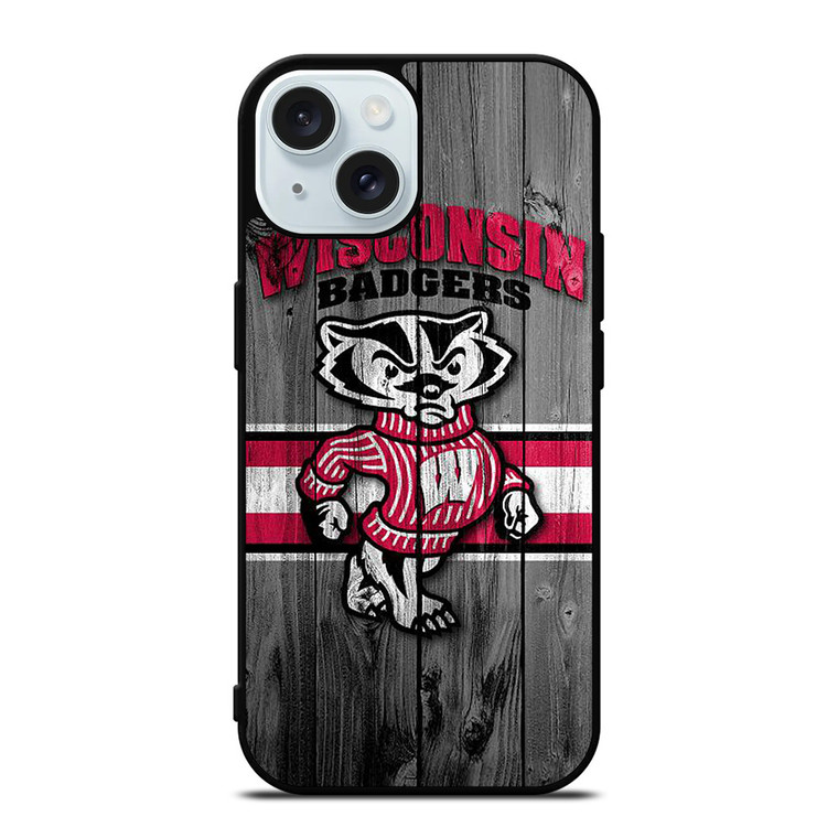 WISCONSIN BADGER WOODEN LOGO iPhone 15 Case Cover