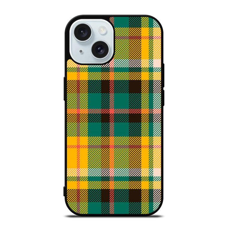 YELLOW GREEN TARTAN PATTERN iPhone 15 Case Cover