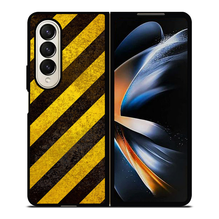 BLACK YELLOW POLICE LINE STRIPE Samsung Galaxy Z Fold 4 Case Cover