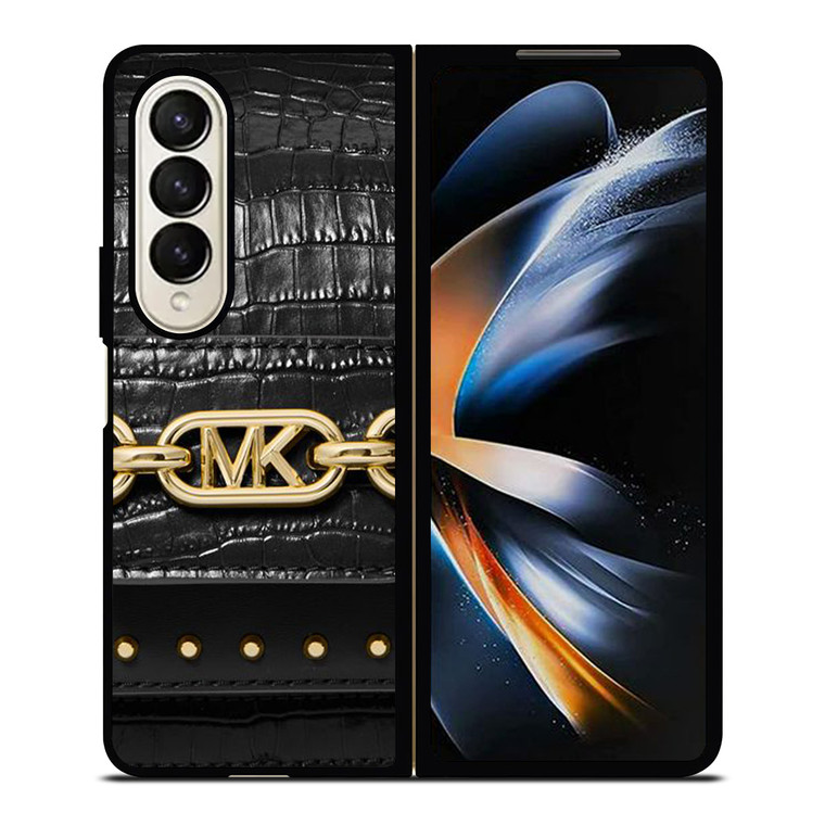 MICHAEL KORS MK LOGO BLACK LEATHER HAND BAG Samsung Galaxy Z Fold 4 Case Cover