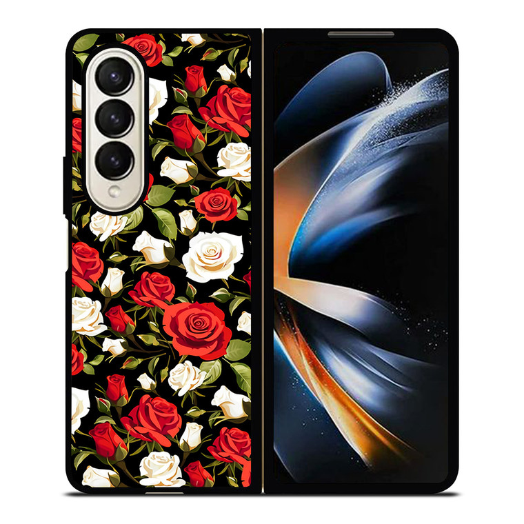 SEAMLESS RED WHITE ROSE PATTERN Samsung Galaxy Z Fold 4 Case Cover