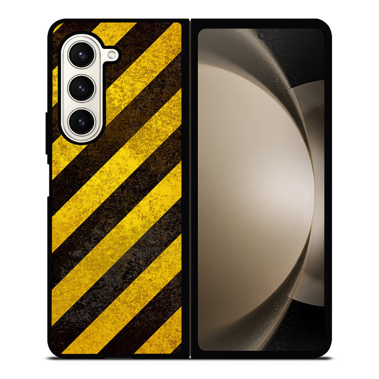 BLACK YELLOW POLICE LINE STRIPE Samsung Galaxy Z Fold 5 Case Cover