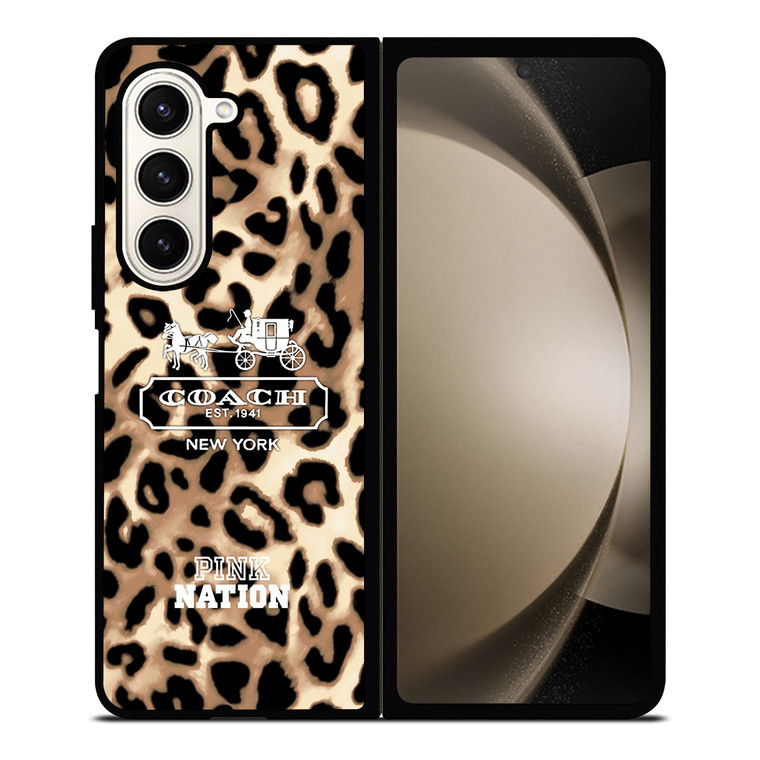 COACH NEW YORK PINK NATION LEPOARD Samsung Galaxy Z Fold 5 Case Cover
