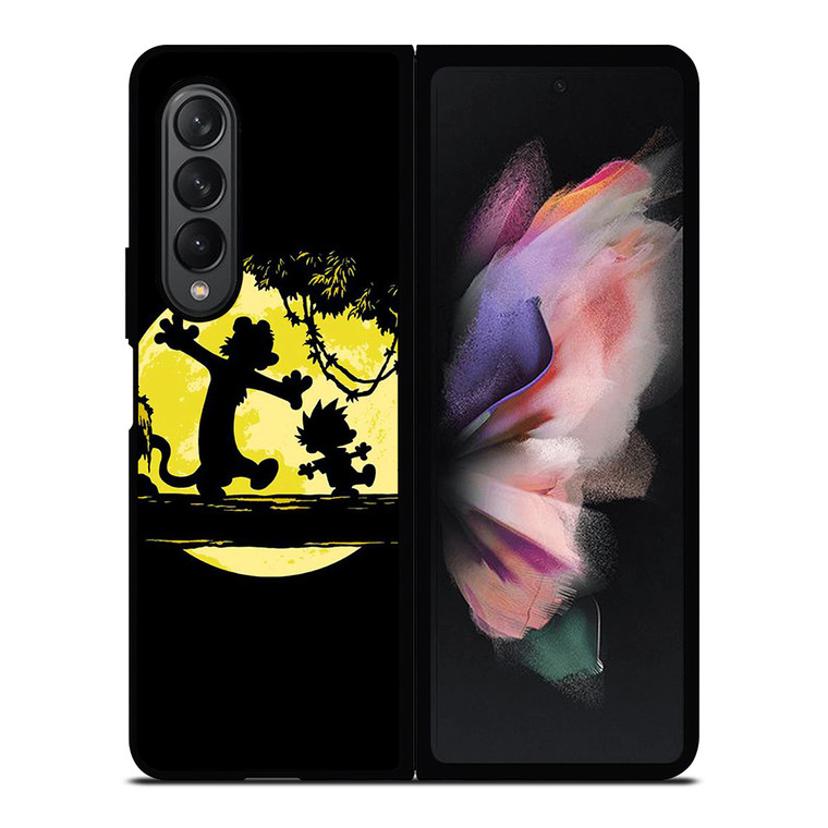 CALVIN AND HOBBES BLACK CARTOON Samsung Galaxy Z Fold 3 Case Cover
