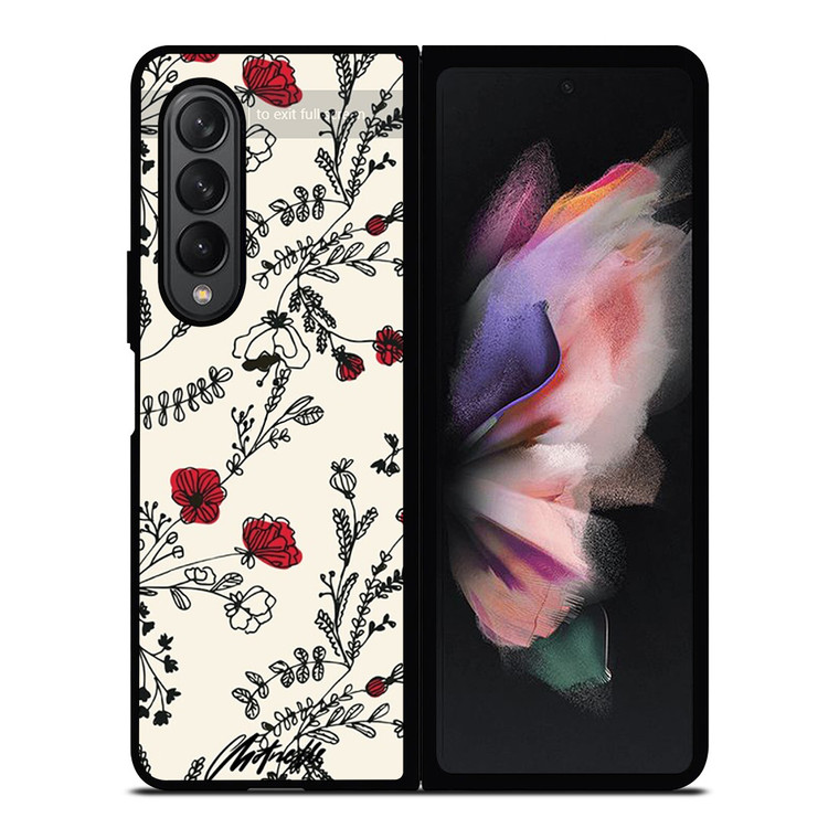 HAND DRAWING RED FLOWER PATTERN Samsung Galaxy Z Fold 3 Case Cover